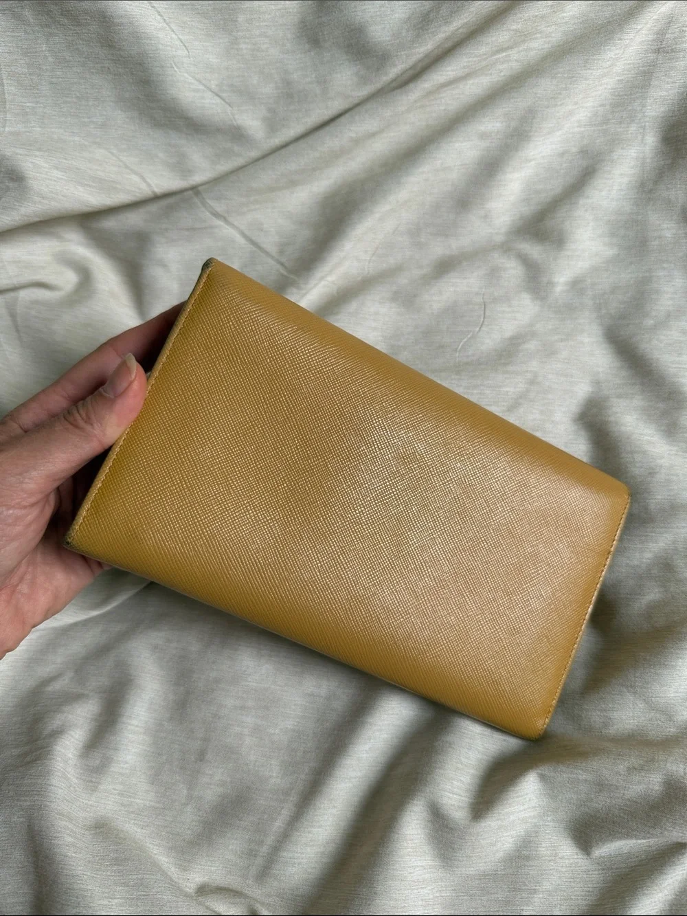 Prada Saffiano Leather Flap Wallet in Mustard Yellow